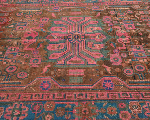 5x10 Vintage Brown Pink Persian Style Hand Knotted Low Pile Wool Area Rug